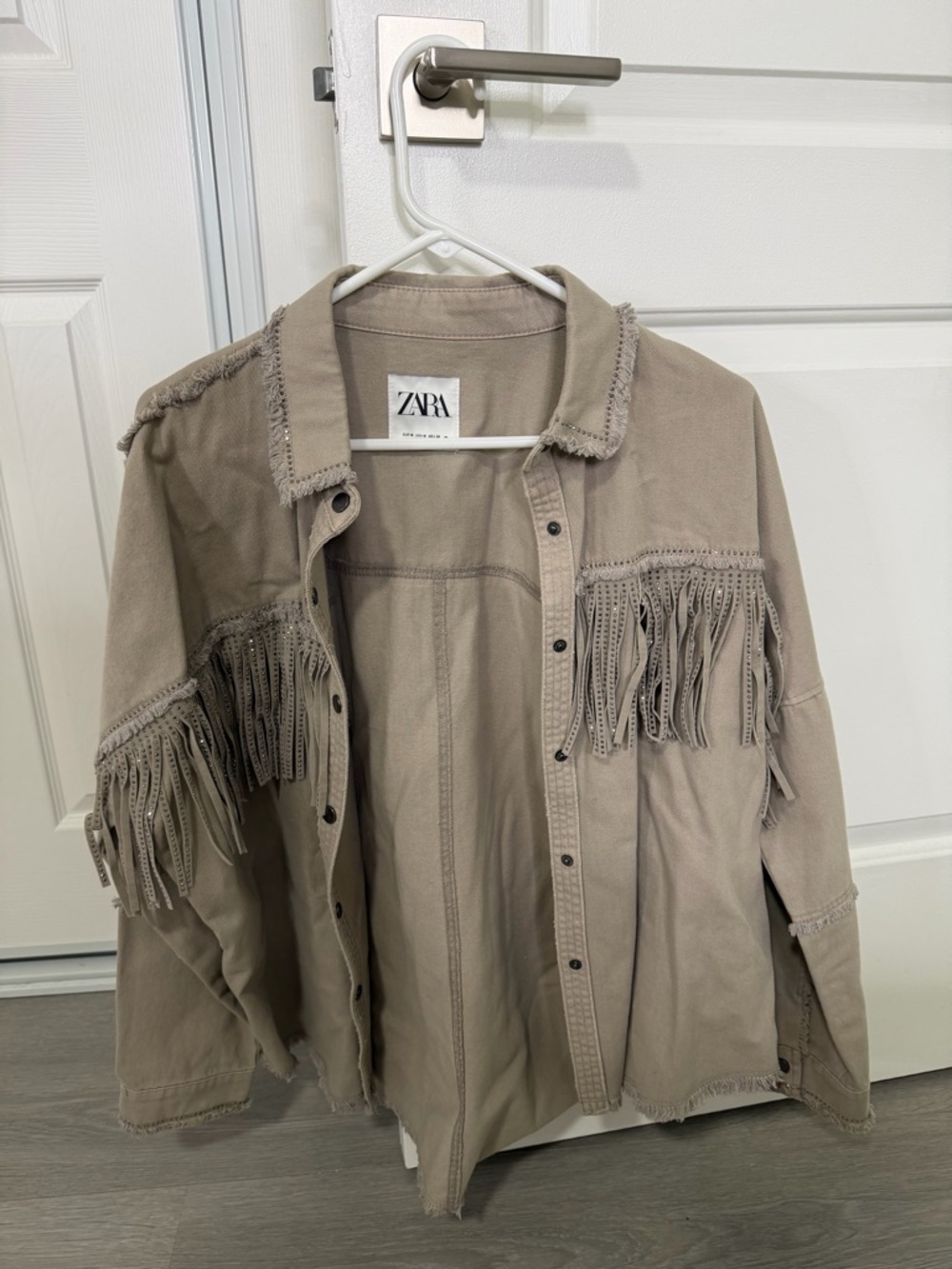 ZARA Taupe Fringe Button-Front Overshirt